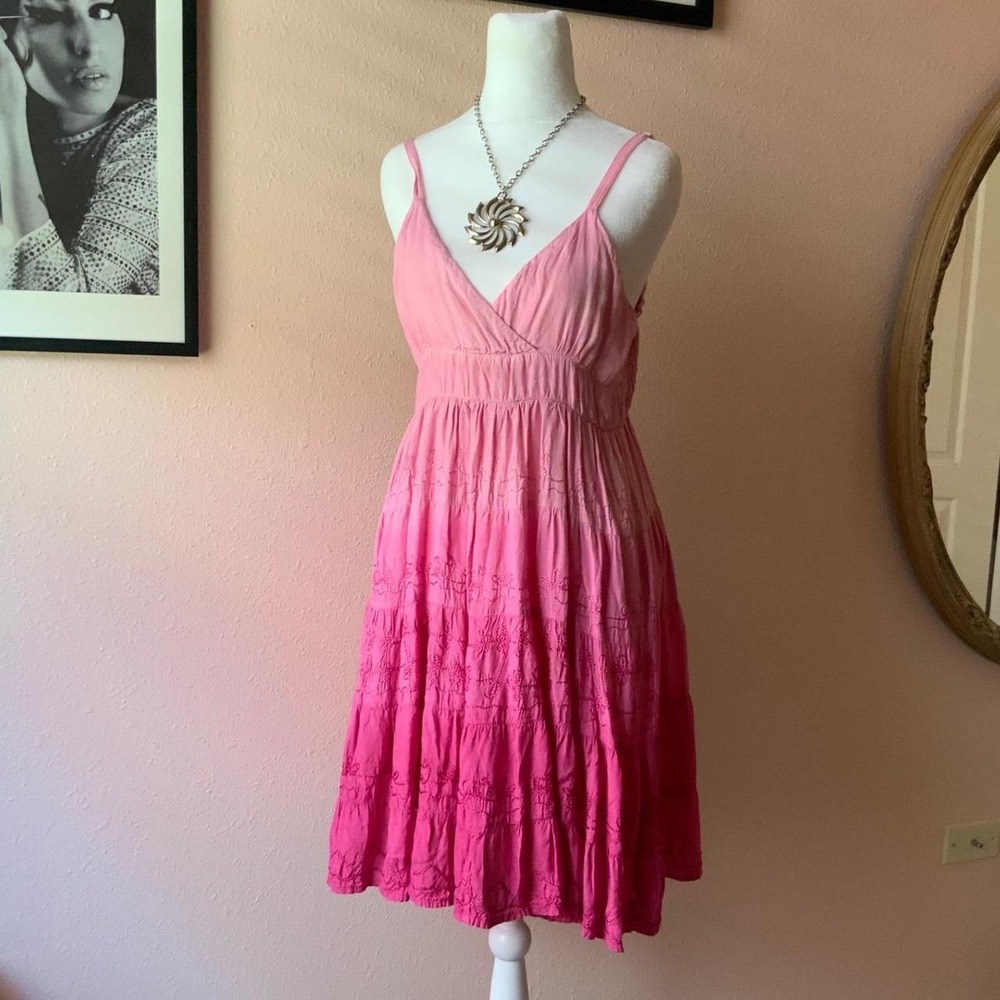 Y2K Pink Fairy Boho Tiered‎ Peasant Cami Dress